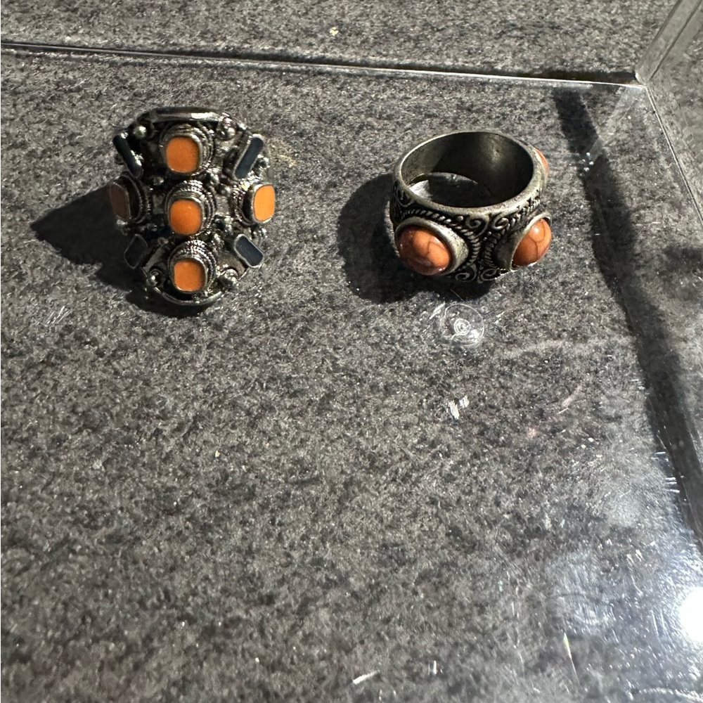 Vintage Silver and Orange Statement Rings